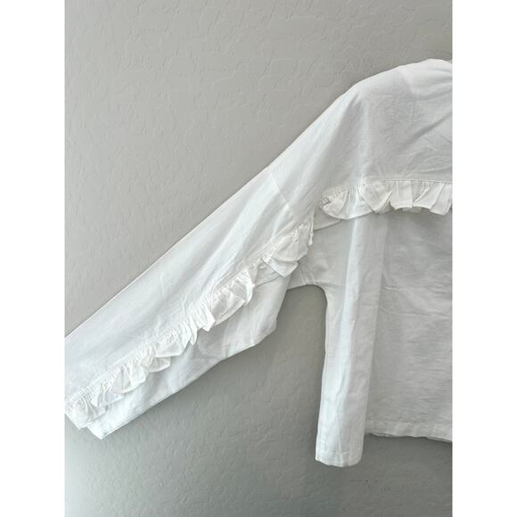 COMMENSE | White Cotton Button Front Ruffle Sleeve Blouse NWT | Size Small - Picture 4 of 8